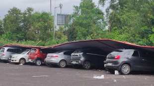 Many cars were damaged due to the fall of government program board navi mumbai