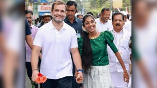 Rahul Gandhi with a supporter during the Bharat Jodo Yatra