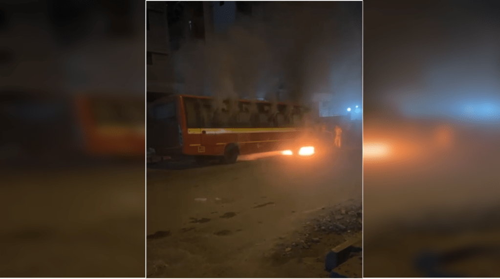 NMMT bus caught fire at Taloja