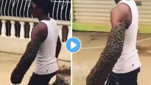 sworn of bees on man arms