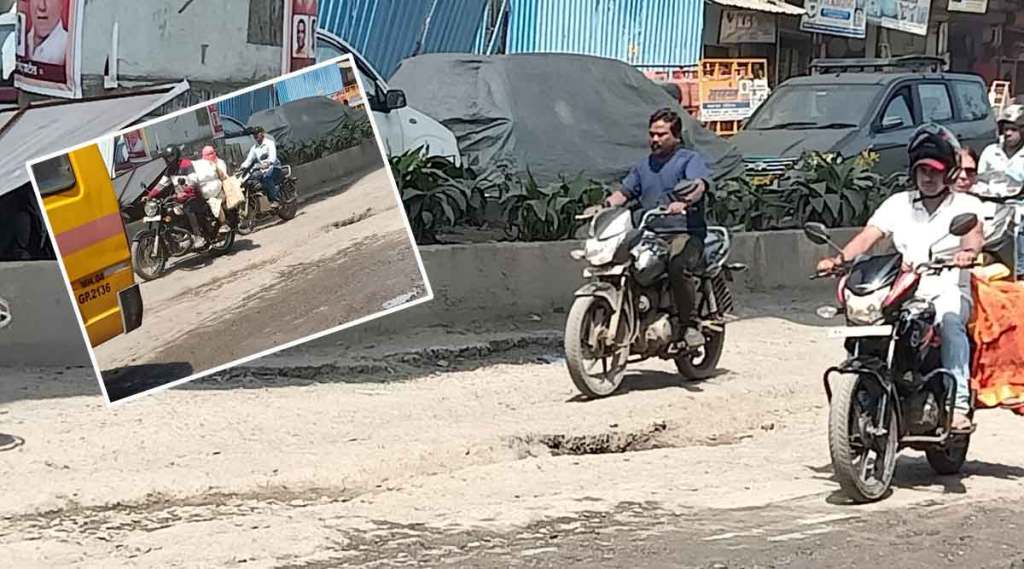 कशेळी ते अंजुरफाटा रस्त्यांवर खड्डे कशेळी ते अंजुरफाटा रस्त्यांवर खड्डे