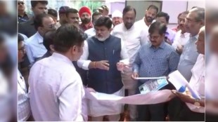 Industries Minister Uday Samant inspecting the Marathi language sub-centre to be set up at Airoli in Navi Mumbai