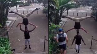 Man climbs staircase