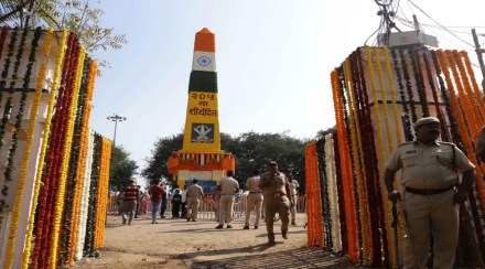 Strict police presence in Koregaon Bhima area Strict police presence in Koregaon Bhima area