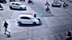 VIDEO: मोबाइलवर बोलत असल्याने ट्रॅफिक पोलीस कर्मचाऱ्याने रोखलं, चालकाने अंगावरच गाडी घातली अन् थेट ४ किमीपर्यंत…
