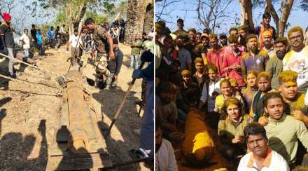 दोनशे शिवप्रेमींच्या प्रयत्नानंतर तोफ किल्ल्यावर पोहचवीली