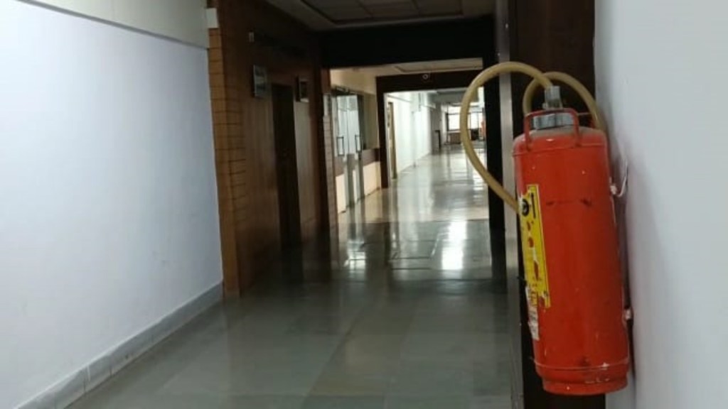 Fire cylinders at Nandurbar Collectorate awaiting refilling Fire cylinders at Nandurbar Collectorate awaiting refilling