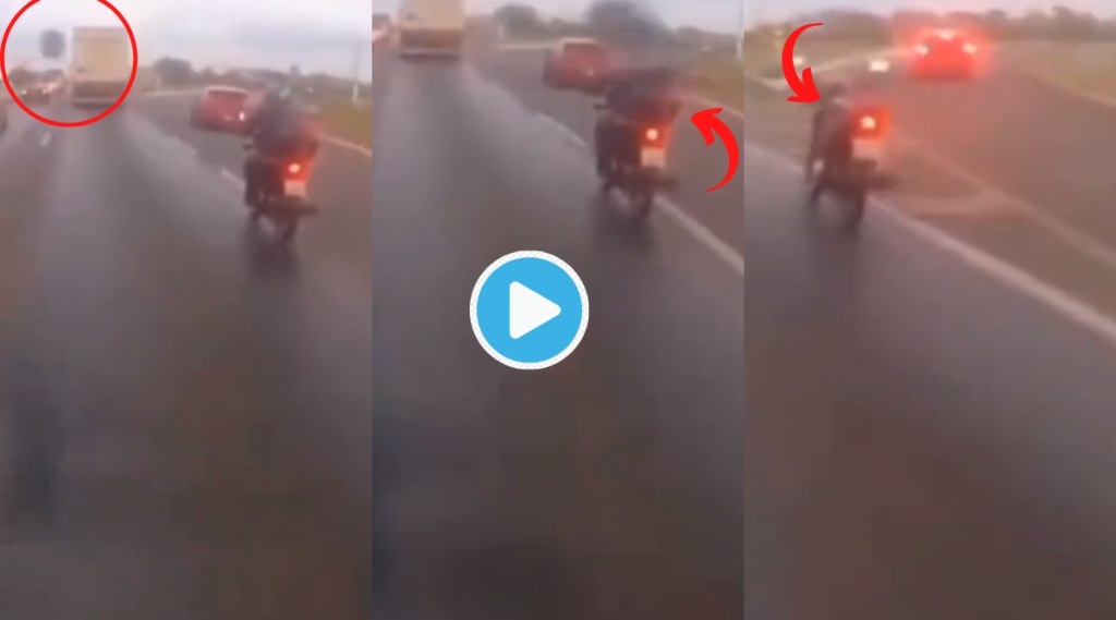 Video Huge Stone Came Flying Bike Man Thrown Away Shocking Clip Goes Viral Bike Goes On Without Rider