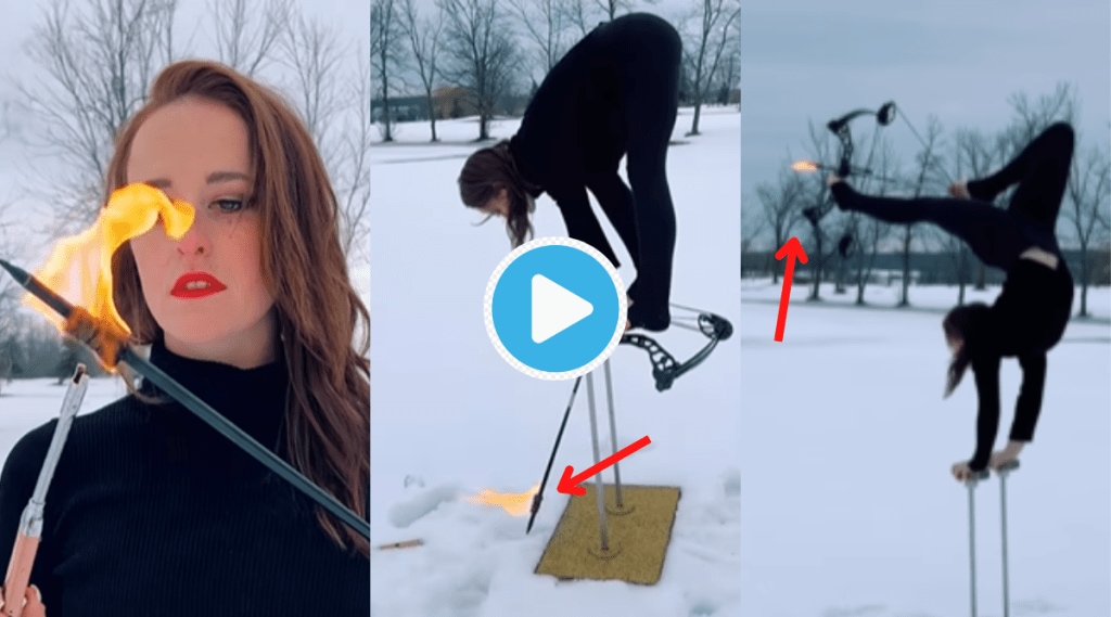 Viral Video Girl shoots Fire flaming arrow while doing a handstand on a stick Shocking Clip Trending Viral Video Girl shoots Fire flaming arrow while doing a handstand on a stick Shocking Clip Trending