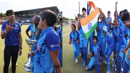 Neeraj Chopra enters the field from stand to congratulate under19 world cup winning team for their historic win