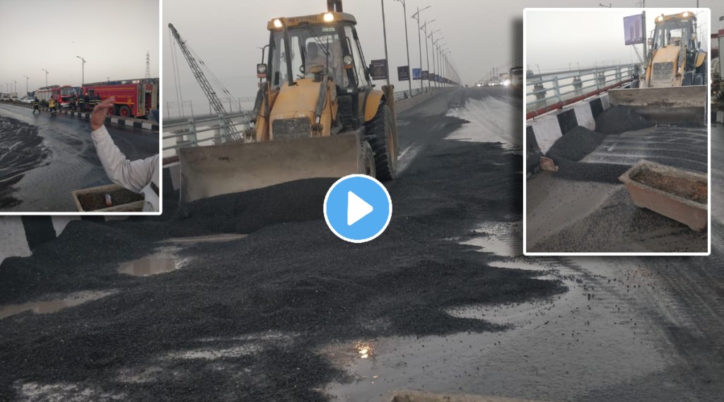 Sand dumper Vashi bridge traffic jam on Panvel to Shiv route (1)