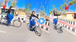 teen girl skipping on bicycle viral video