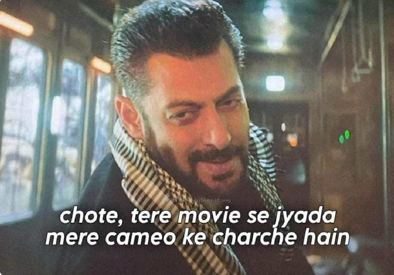 या चित्रपटातील सलमान खानचा कॅमिओ हे सर्वांसाठीच एक मोठं सरप्राईज होतं. त्याचा कमिओ सध्या सर्वत्र चर्चेचा विषय बनला आहे. त्यावरही मीम तयार करण्यात आलं आहे.
