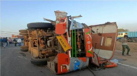 luxury bus from thane collides with truck
