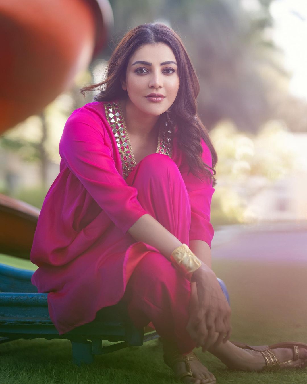 kajal pink dress New mom Kajal Aggarwal looks captivating with her post-pregnancy glow in floral abstract dress #zoomtv #kajalagarwal #actress #bollywood #celebrity