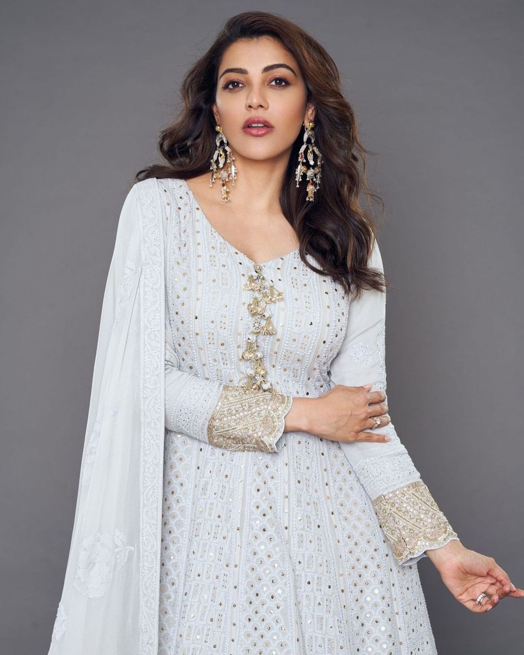 strapless open back dress Kajal aggarwal in peach mirror work lehenga set – Sawan Gandhi Online Store main image 0