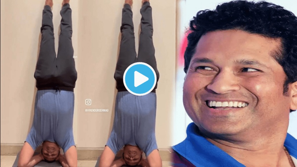 Video Sachin Tendulkar 50th Birthday Virendra Sehwag Does Shirshasan Goes Upside Down To Wish Netizens Go Crazy Laughing