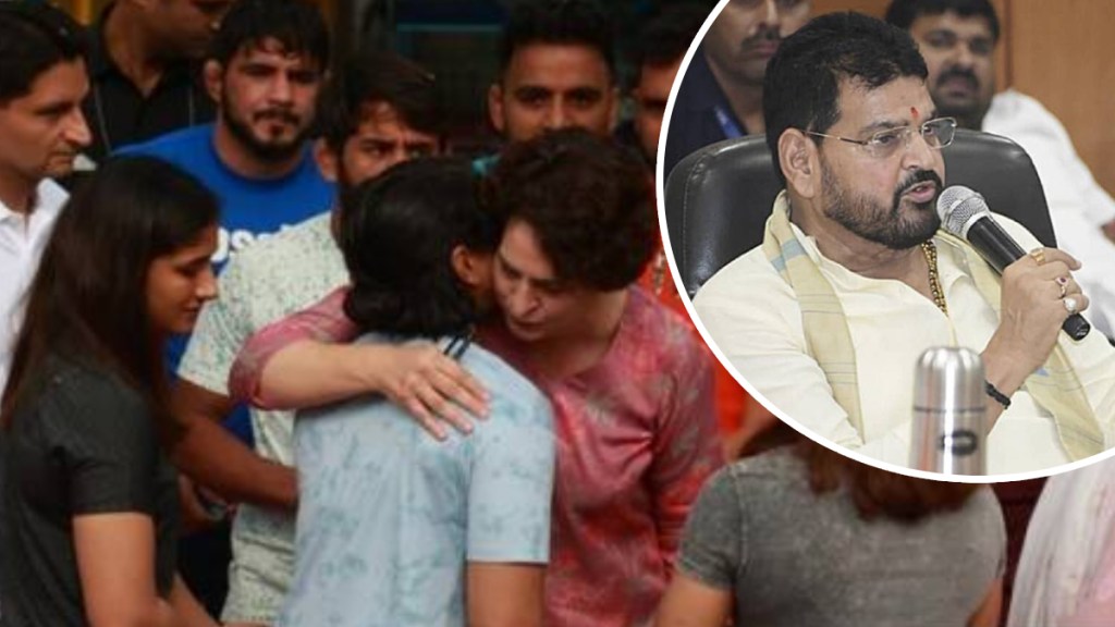 brijbhushan singh priyanka gandhi meets protesting wrestlers