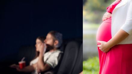 pregnant women watch movies in the theatre