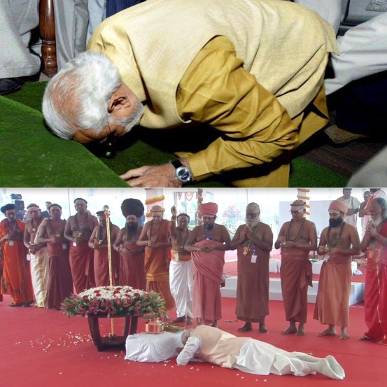 संसदेच्या नवीन इमारतीच्या उद्घाटनावेळी पंतप्रधान नरेंद्र मोदी यांनी 'सेंगोल'समोर नतमस्तक झाले. (फोटो - भाजपा ट्विटर)