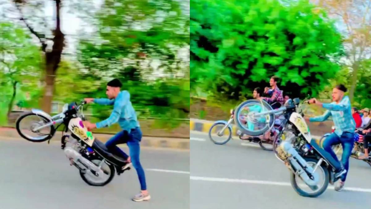 viral: जुन्या यामाहा गाडीवर तरुणाचा जीवघेणा स्टंट, एक छोटीशी चूक अन्...| Viral video: man did stunt while riding bike by waving