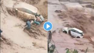 Women being rescued from car swept in water from the people in Panchkula, Haryana.Due to heavy rains cause flooding