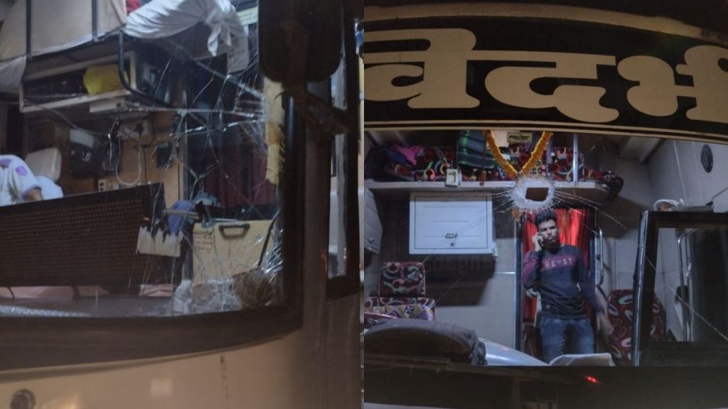 Stone pelting on private bus