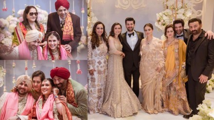 dharmedra with wife prakash kaur sunny deol wife pooja at karan wedding