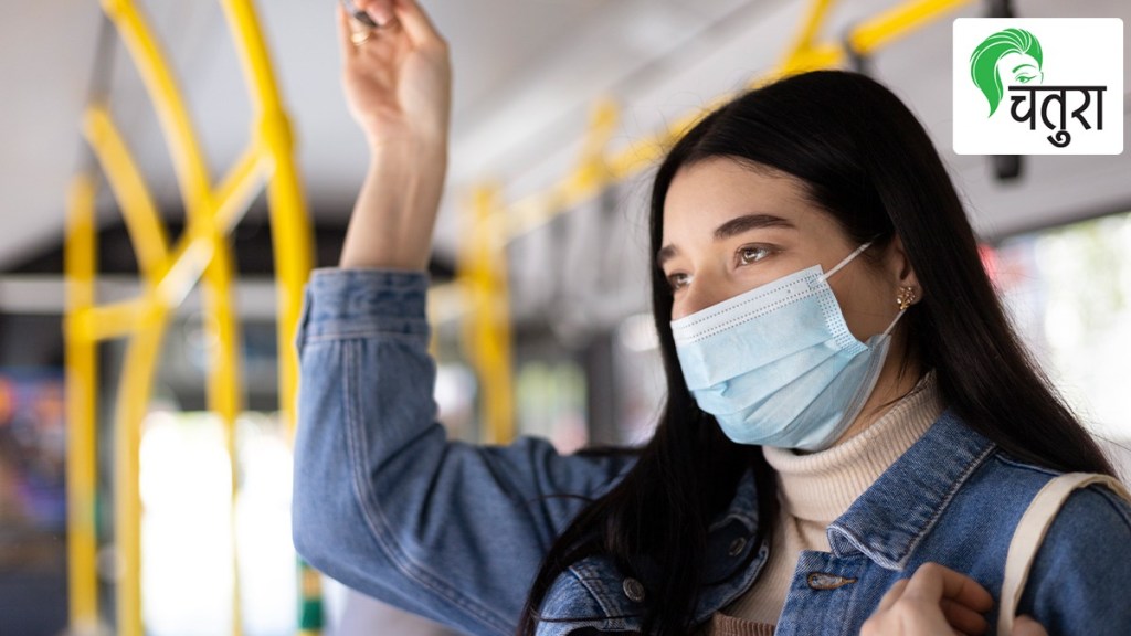 female passenger enters the bus