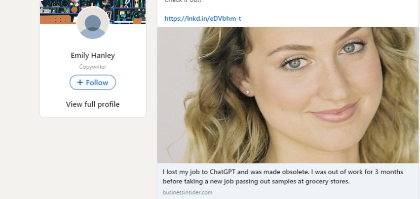 Emily Hanley a Woman reveals she lost her job to ChatGPT ( फोटो - Emily Hanle, LinkedIn)