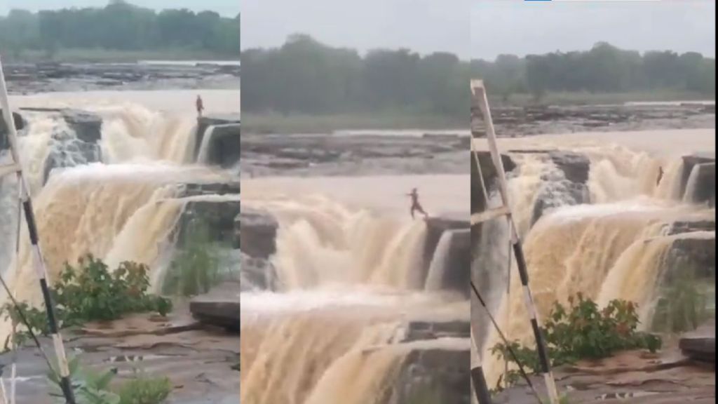 chitrakoot waterfall accident girl jumped from chitrakote waterfall Viral Video