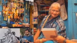 रस्त्यावर उभ्या उभ्या कलाकाराने रेखाटलं फुल विक्रेत्या आजीचं चित्र, पाहताक्षणी उमटले चेहऱ्यावर हसू; पाहा Video
