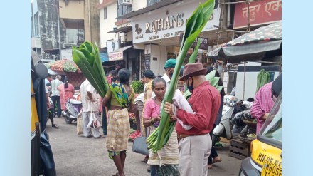Due to the month of Shravan the arrival of banana leaves increased in the market