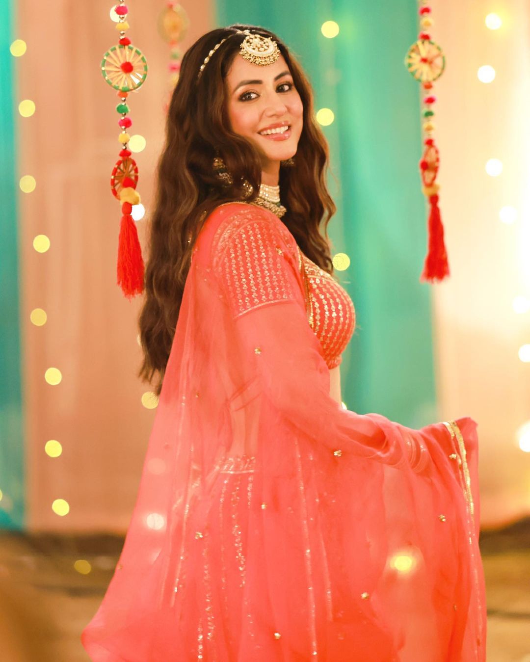 Hina Khan Orange Lehenga Look