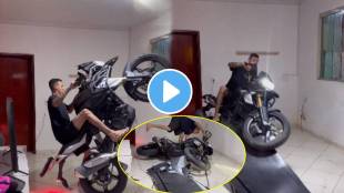 man performing dangerous bike stunt in room shocking stunt video goes viral