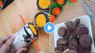 The woman has made a special dessert from Oreo biscuits...