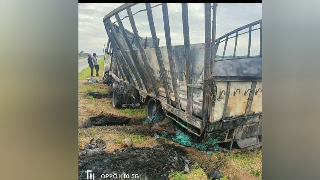 Truck catches fire on Samriddhi highway
