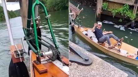 man did jugaad fits paddle with chain at back side of boat people loves his idea man did jugaad fits paddle with chain at back side of boat people loves his idea