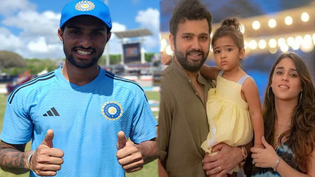 In Ind vs WI Tilak Verma celebrates his first T-20 half-century in unique way for Rohit Sharma’s daughter Samaira In Ind vs WI Tilak Verma celebrates his first T-20 half-century in unique way for Rohit Sharma’s daughter Samaira