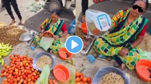 A unique way of showing the QR Code of the women vegetable seller...