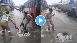 hyderabad police women unclog drain with bare hands to prevent waterlogging...