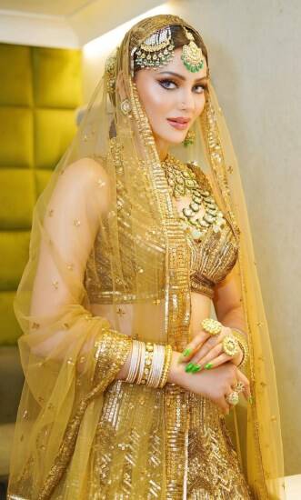 Urvashi Rautela in Golden Lehenga
