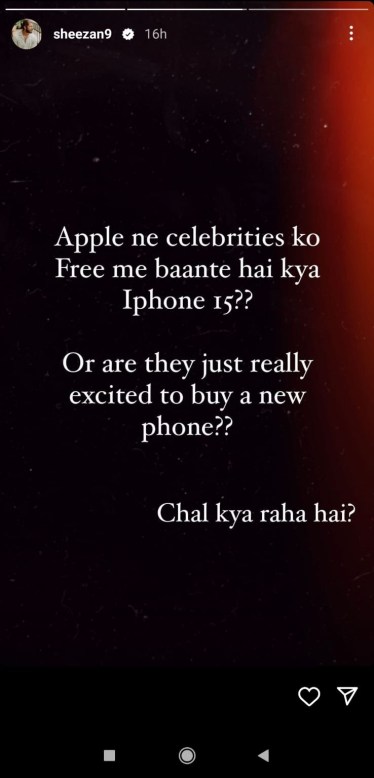 sheezan khan post on iphone 15