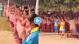 Students joined hands and recite Hanuman Chalisa in the school ground