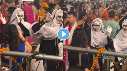 Halloween or Navratri Garba was performed by two persons dressed as The Nun