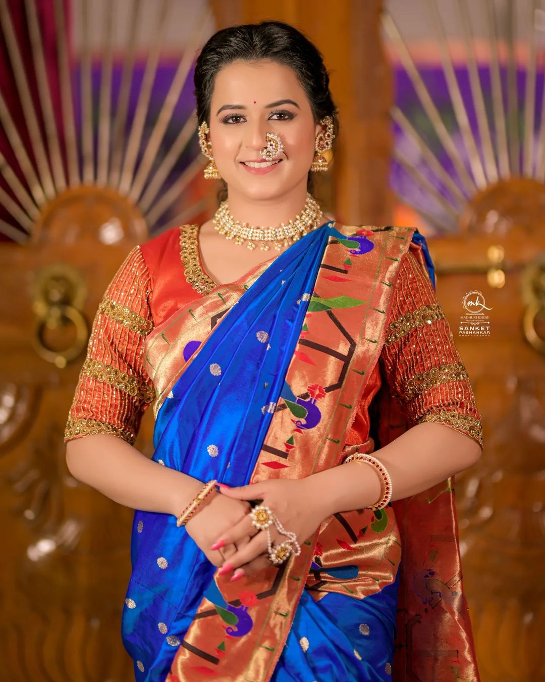 Prajakta Gaikwad Blue Paithani Saree