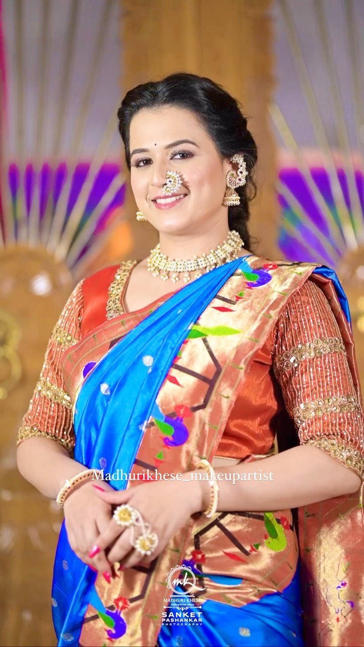 Prajakta Gaikwad Blue Paithani Saree