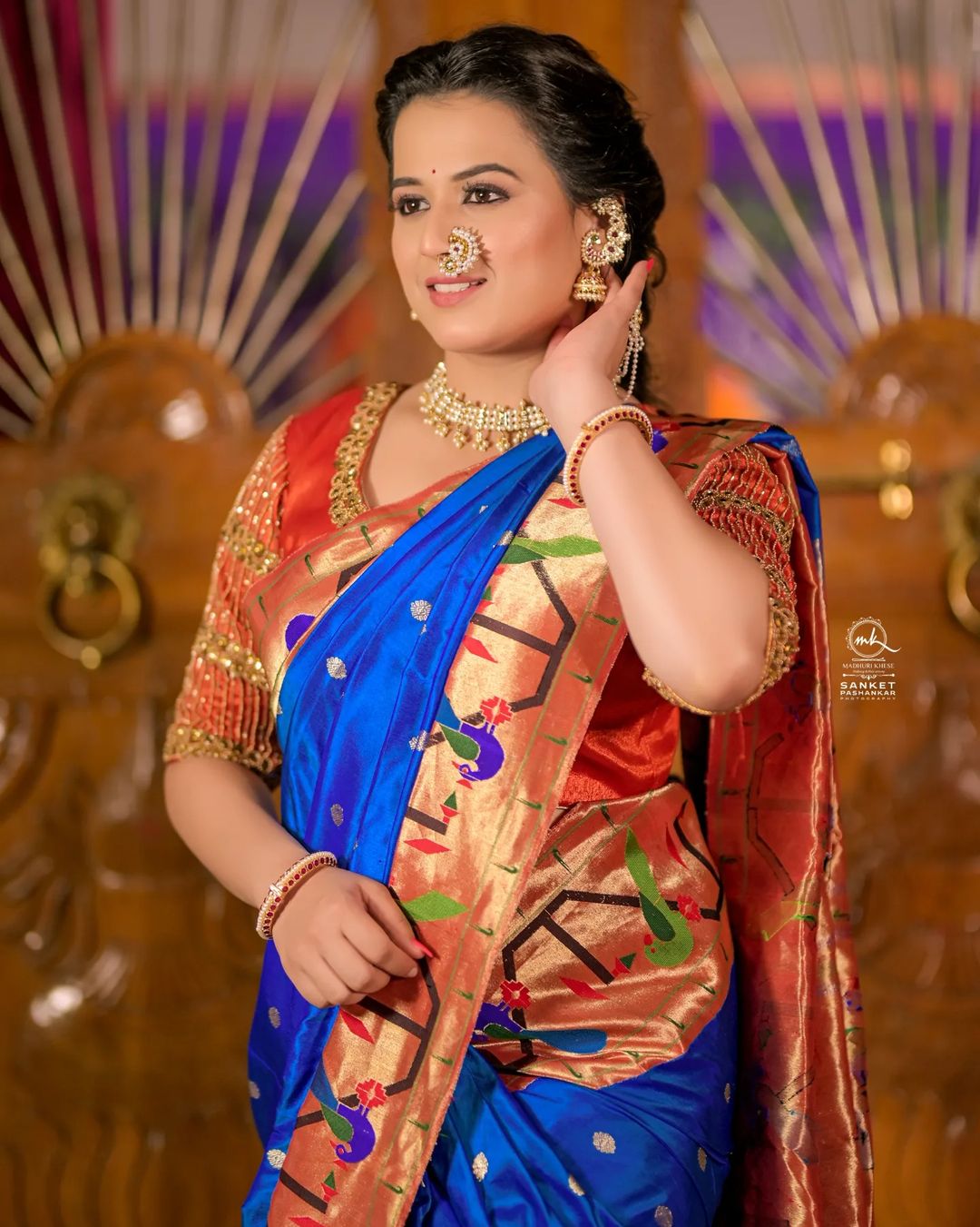 Prajakta Gaikwad Blue Paithani Saree