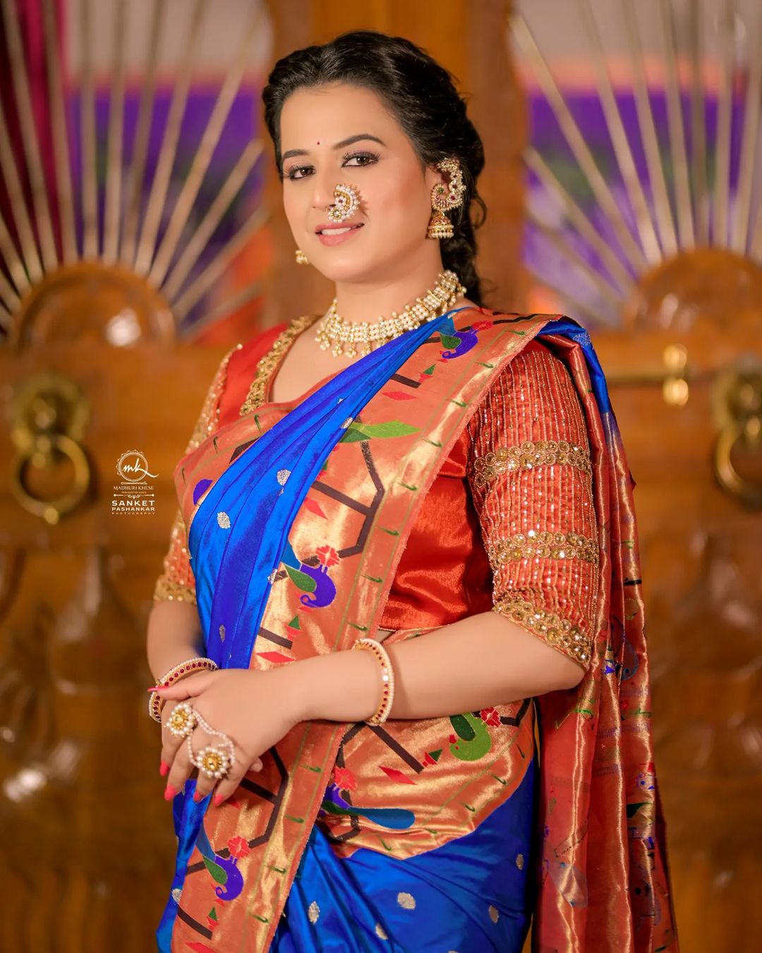 Prajakta Gaikwad Blue Paithani Saree