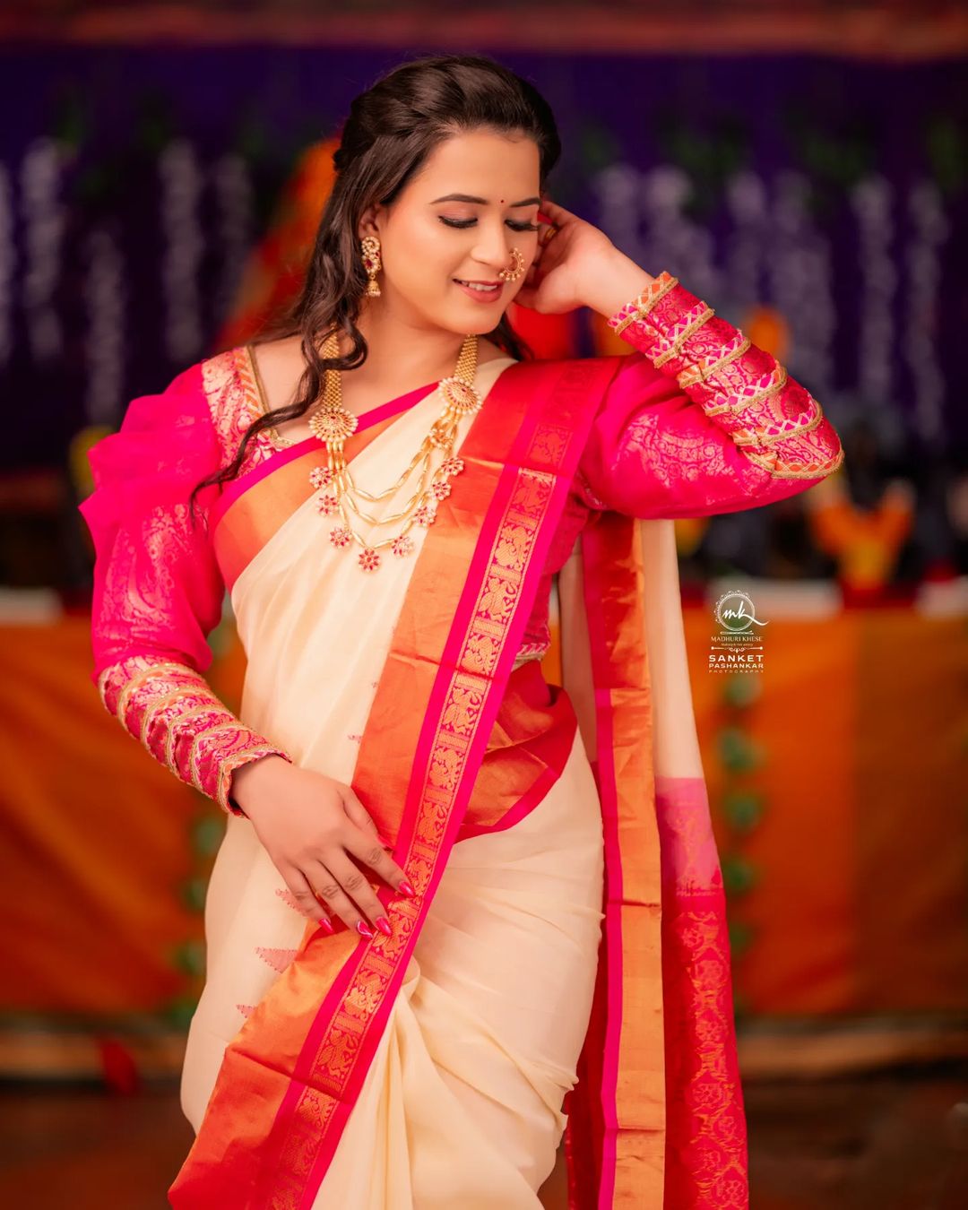 Prajakta Gaikwad Blue Paithani Saree